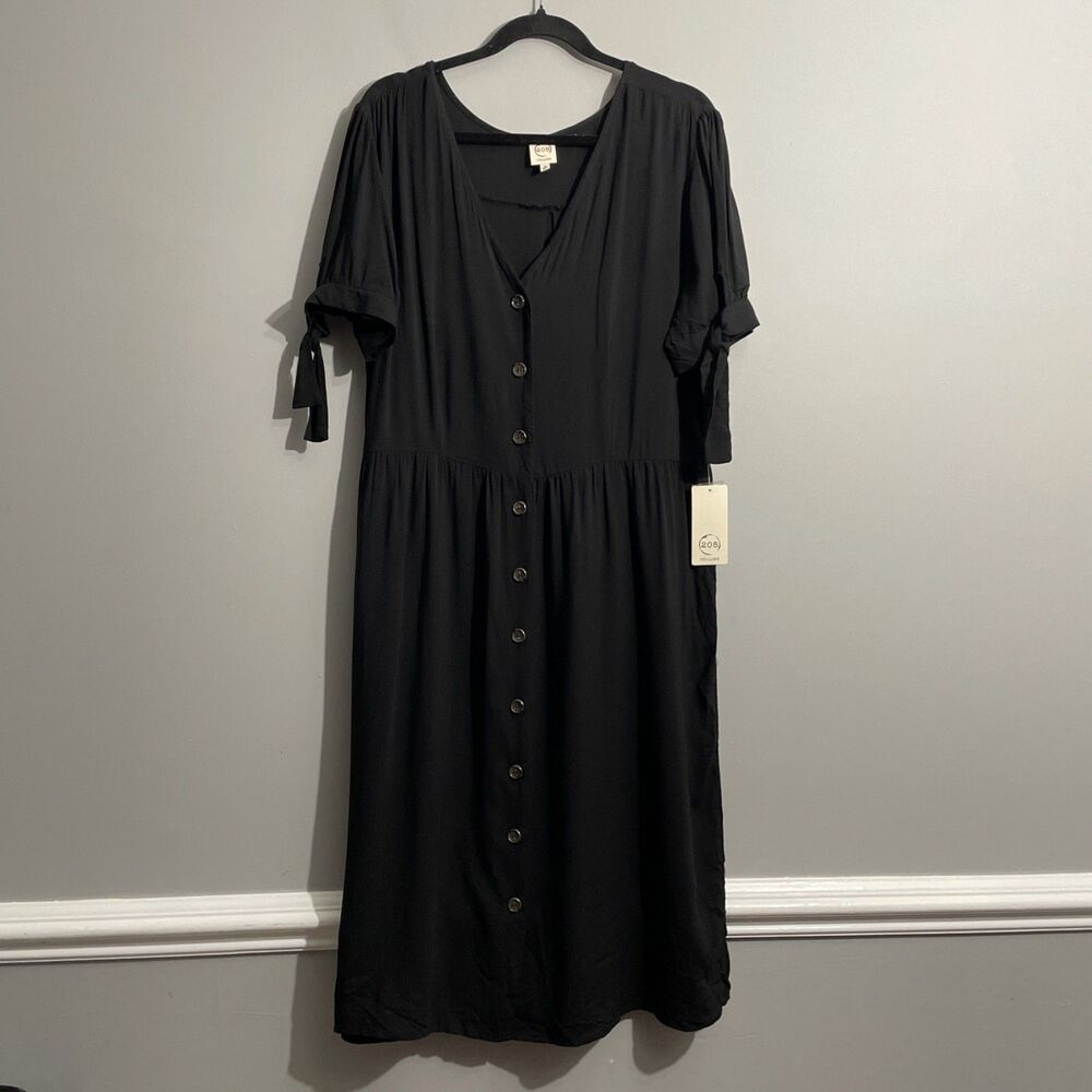 205 Collins Women's 2X Black Tiered Dress Flowy Casual Midi Plus Size